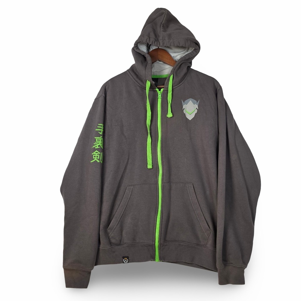 JINX Overwatch Genji Ultimate Zip Up Hoodie Mens Large Grey Blizzard Video Game